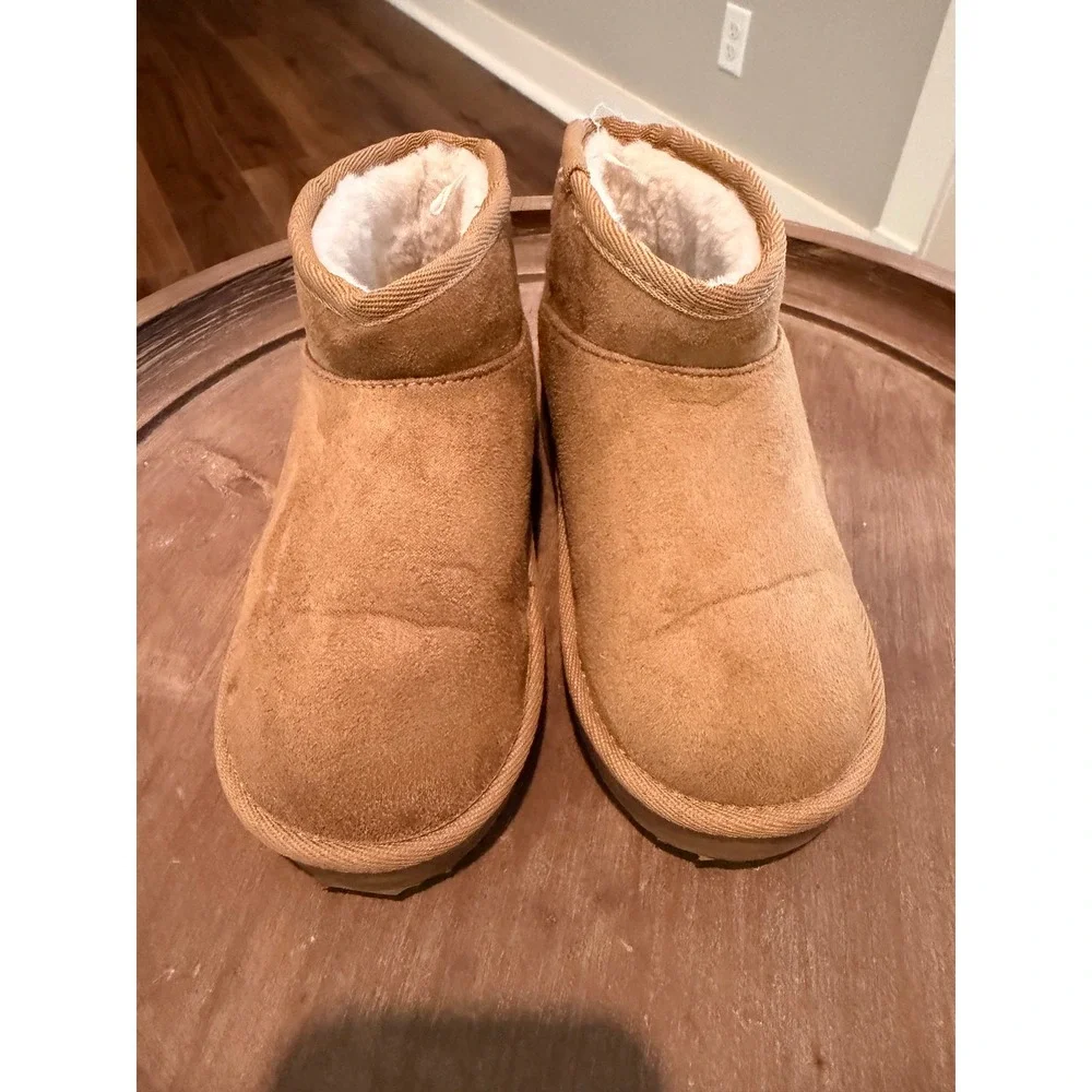The Childrens Place Kids Faux Suede Fur Lined Ankle Boots Chestnut Brown Size 1